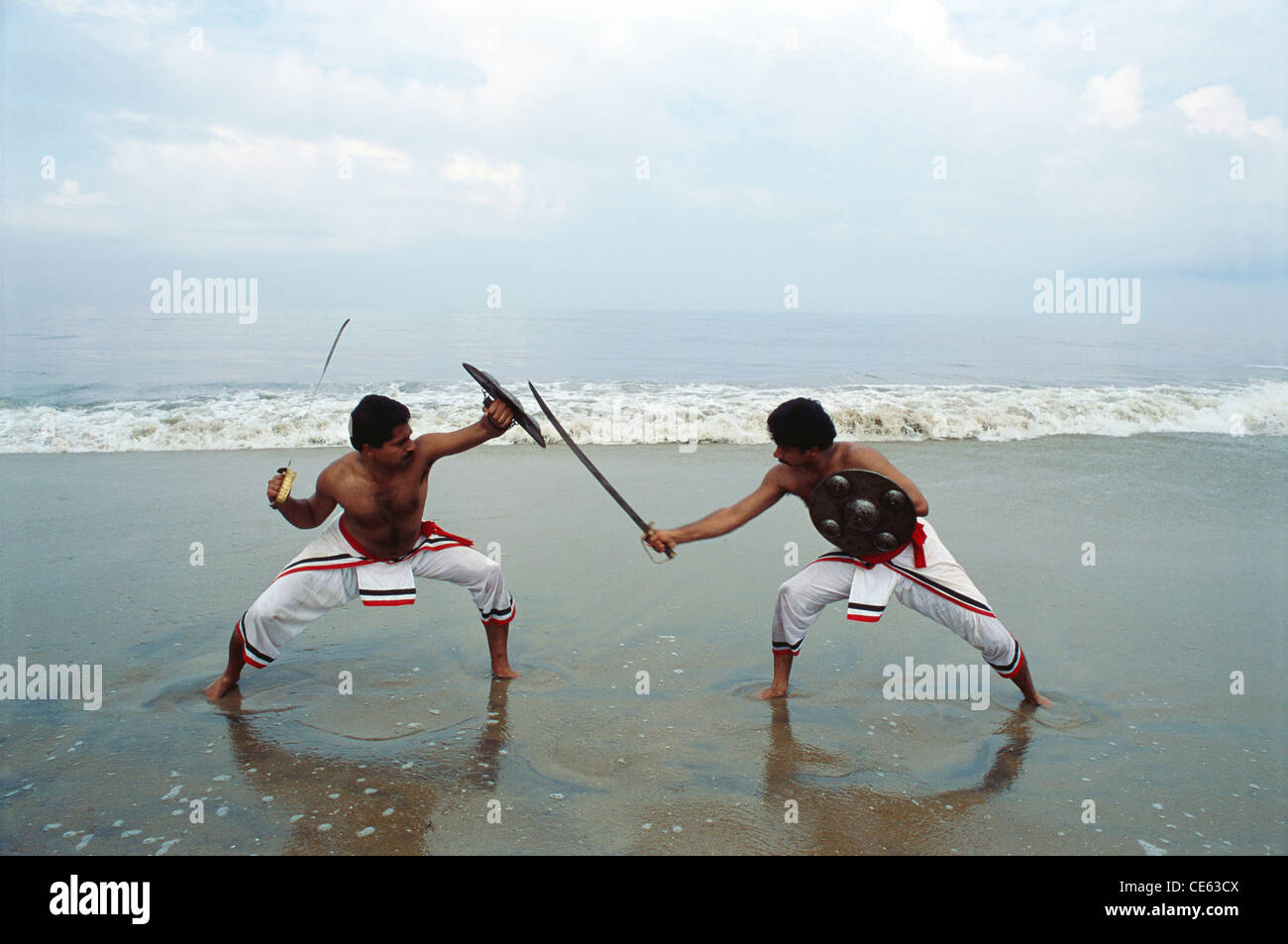 Kalaripayattu ancient martial art of Kerala showing sword and shield