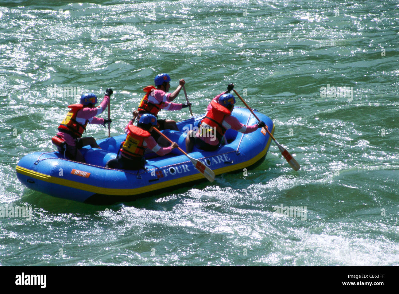 rafting in ganges river from Devprayag to Rishikesh Uttaranchal India Stock Photo