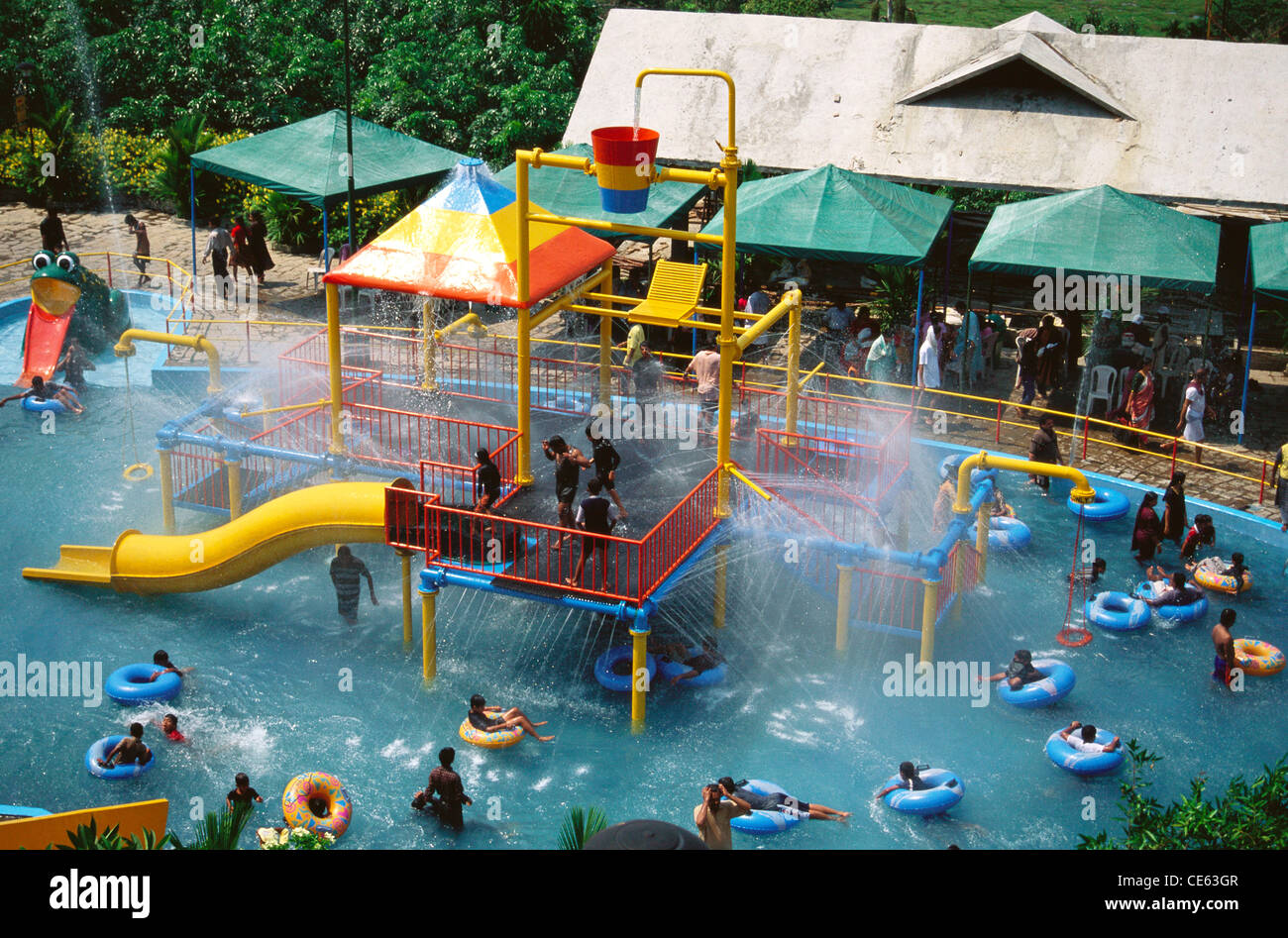 People enjoying in water park resort ; Veegaland ; Wonderla ; amusement