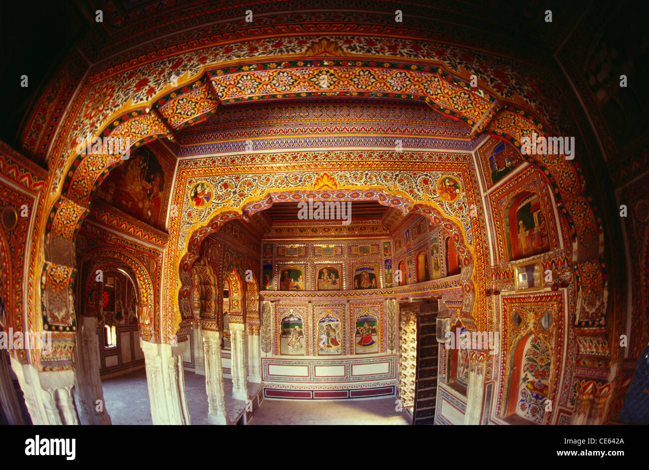 Painted walls ceilings pillars of Fatehpur ; Sikar district