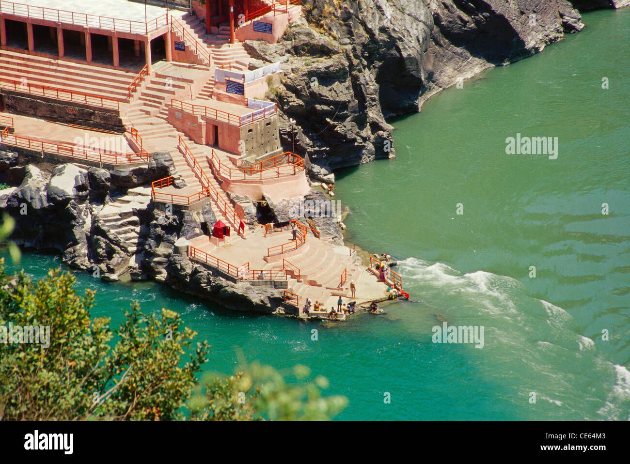 Devprayag ; Alaknanda Bhagirathi Saraswati rivers meet ; Ganga river ganges ; Tehri Garhwal district ; Uttaranchal ; Uttarakhand ; India ; Asia Stock Photo