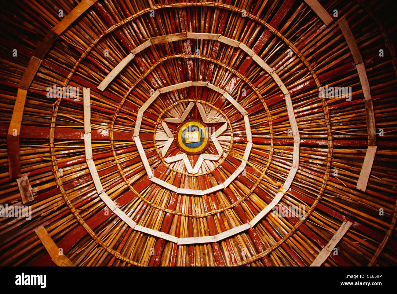 Bamboo handmade ceiling design concentric circles ; India ; Asia Stock Photo