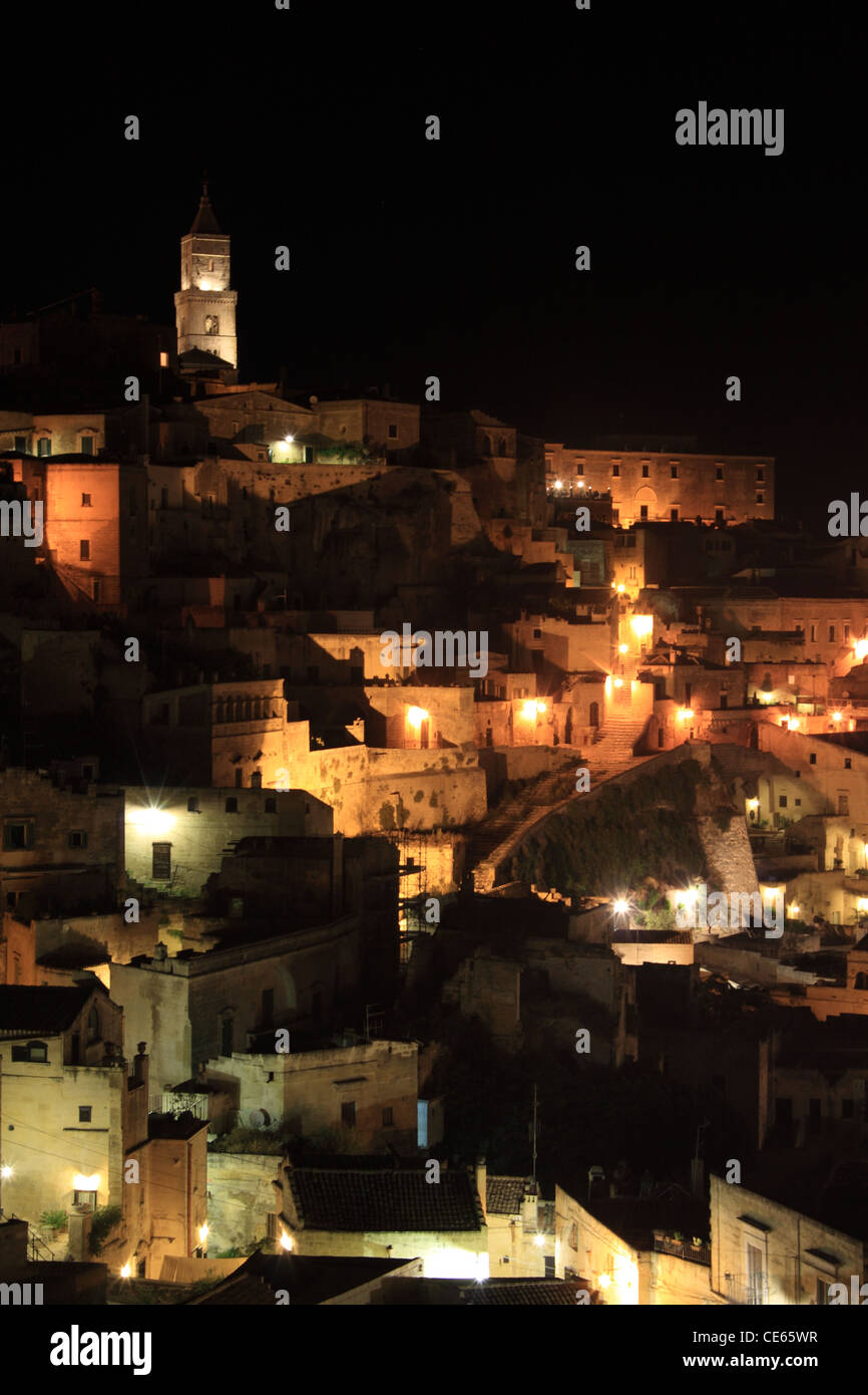 Night view of Sassi di Matera, Italy Stock Photo