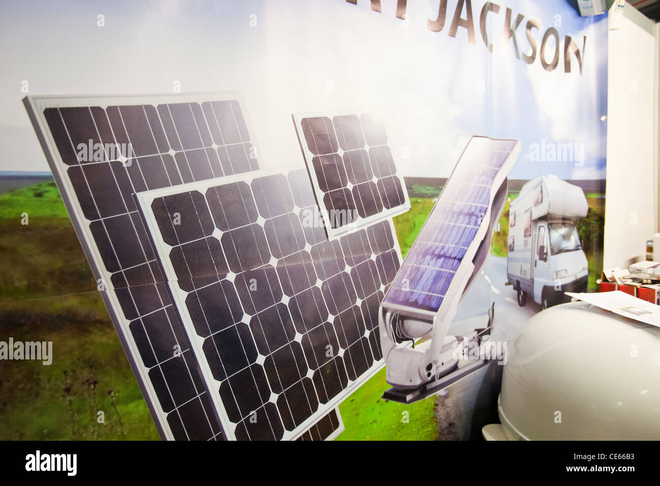 A solar panel trade stand at the Caravan and motor home show at Event