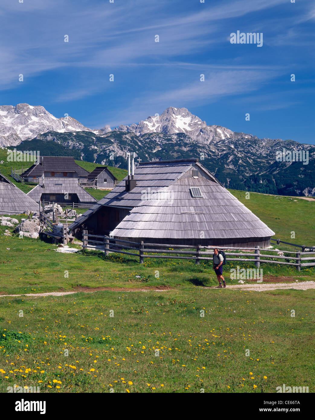 Wooden shepherd houses on Velika Planina, near Kamnik, Gorenjska, Slovenia. Stock Photo
