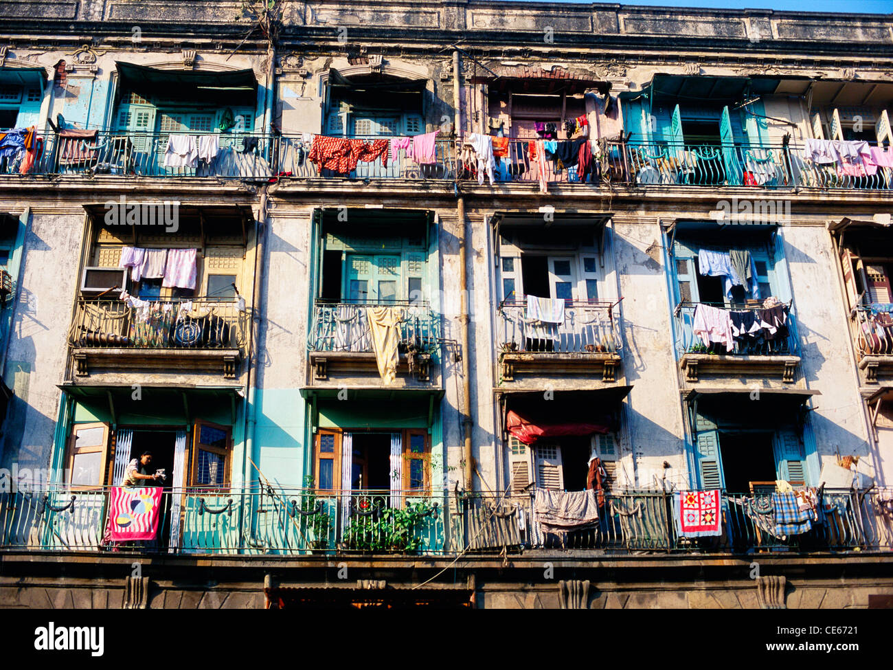 Exterior of mass urban housing Bombay Mumbai Maharashtra India Stock Photo
