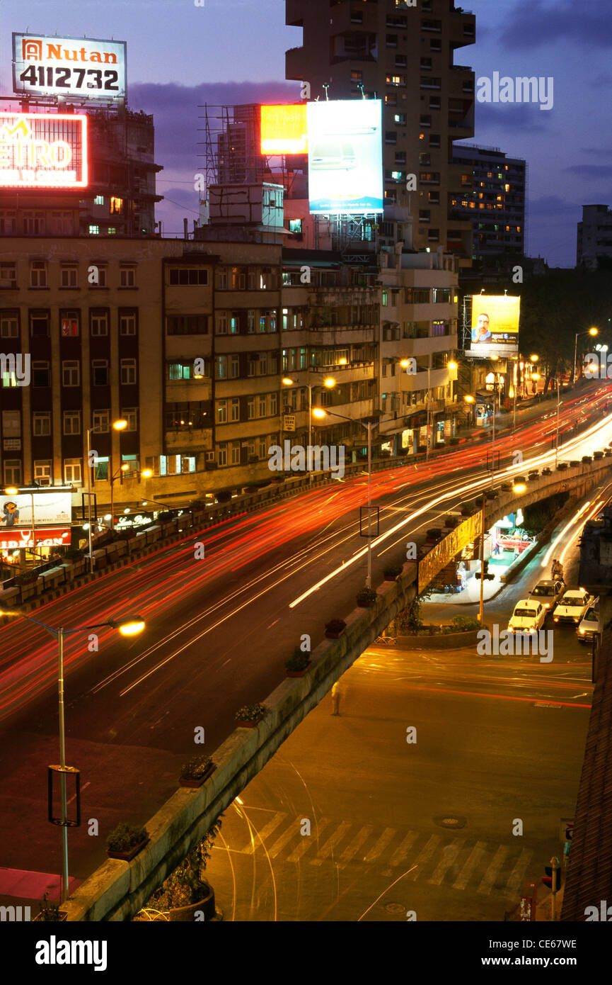 Traffic streaks at Kemps Corner Flyover ; Bombay Mumbai ; Maharashtra