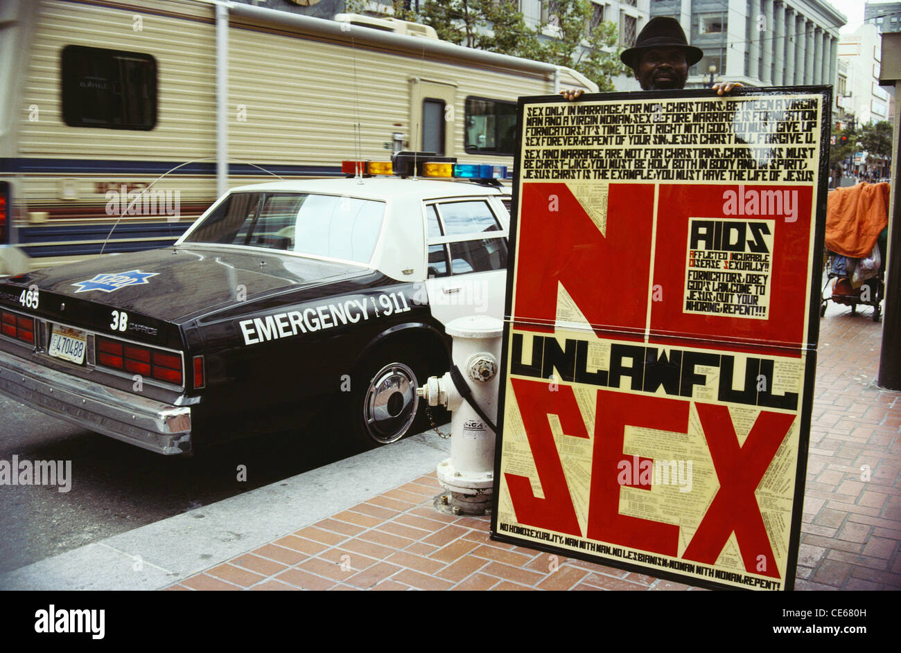 Aids poster ; No unlawful sex ; street scene ; USA Stock Photo - Alamy