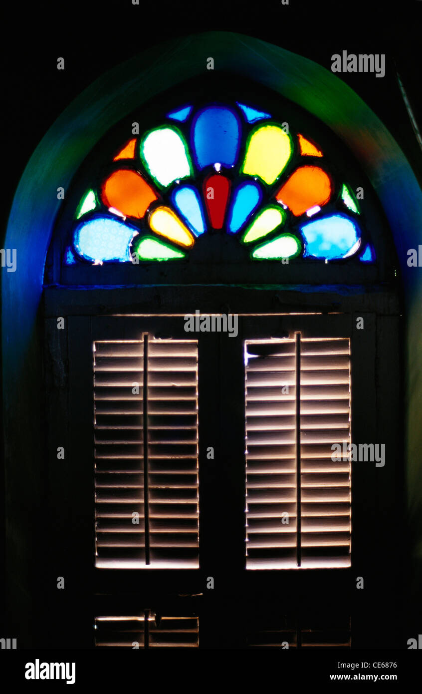 Door of stained glass ; Jasdan ; Gujarat ; India Stock Photo