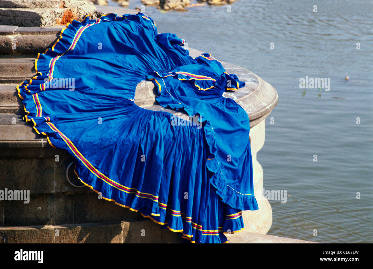 Woman garment petticoat drying ; Varanasi ; Uttar Pradesh ; India ; Asia Stock Photo