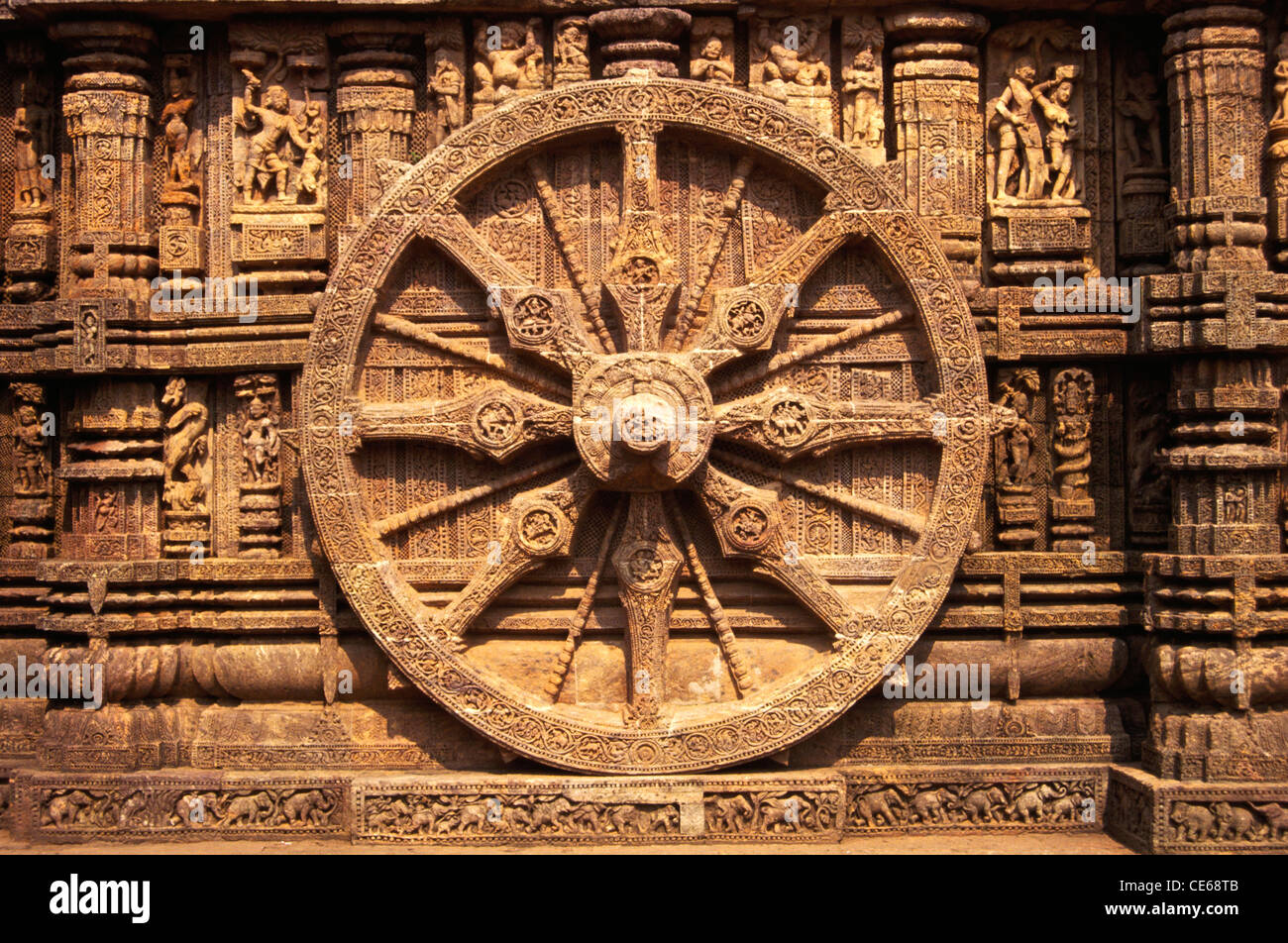 Wheel of Sun temple of Konarak World Heritage monument ; Konarak ; Orissa ; India Stock Photo