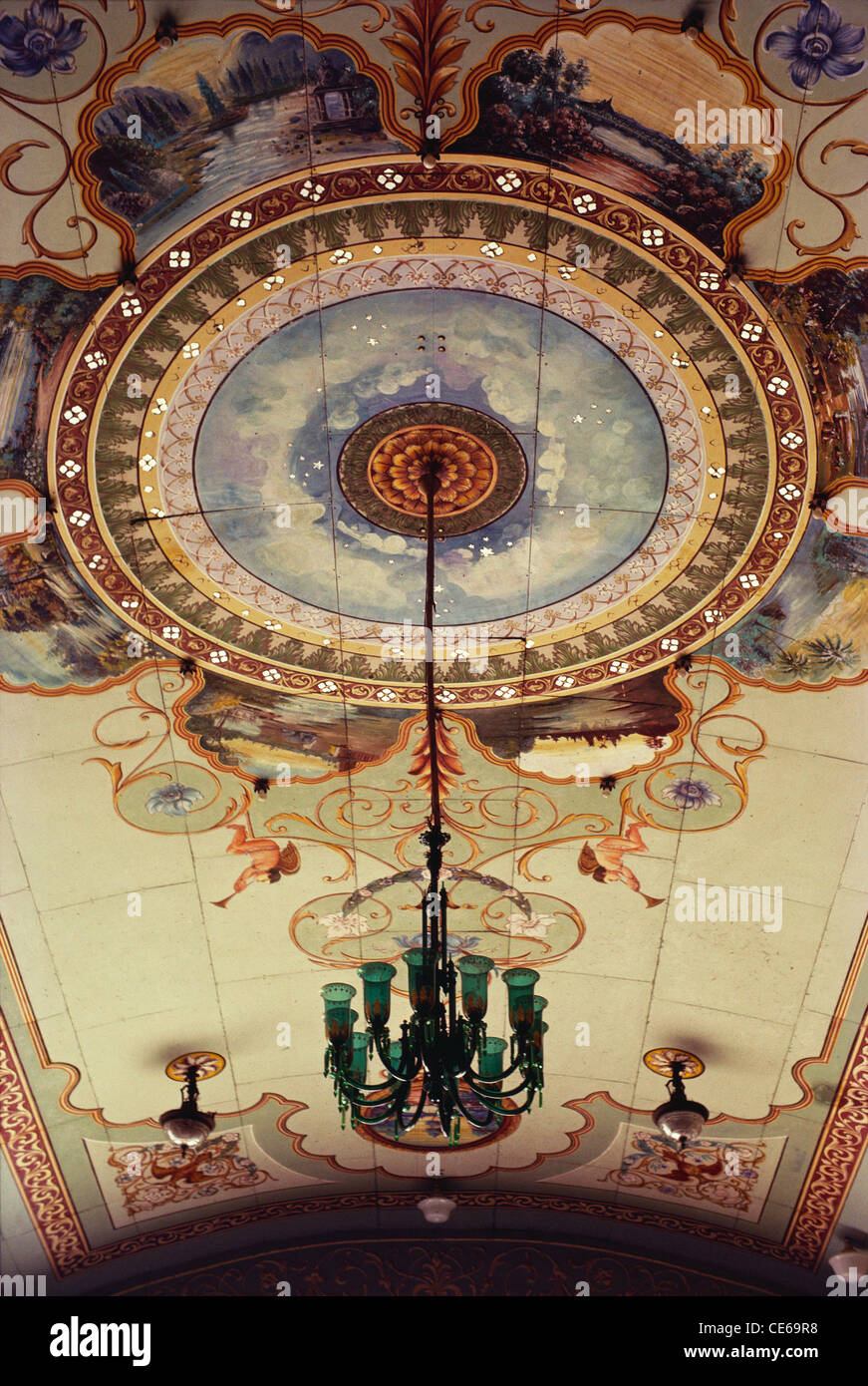 Chandelier hanging from ceiling in Mysore palace Karnataka India Stock