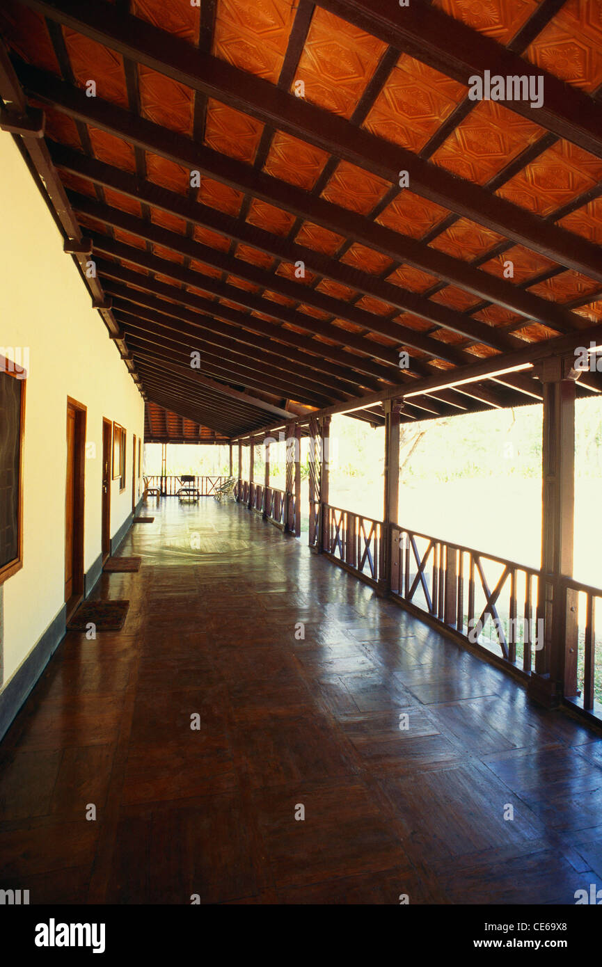 Veranda ; Verandah ; Porch ; Sunkadakatte forest rest house ; Nagarhole National Park ; Kodagu ; Mysore ; Karnataka ; India ; Asia Stock Photo