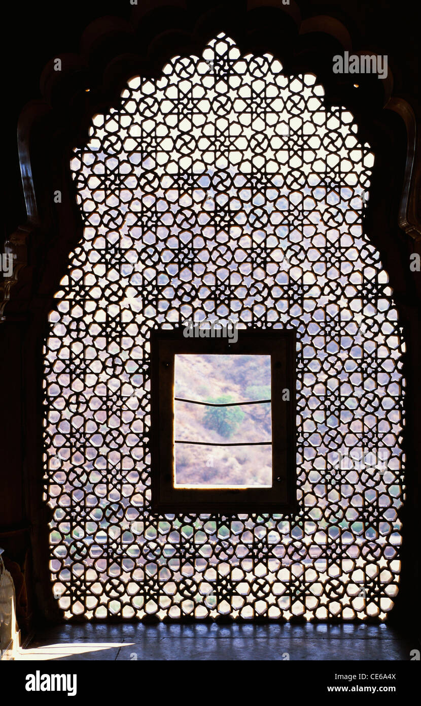 Delicately carved jali of Sheesh mahal ; Amer fort ; Jaipur ; Rajasthan