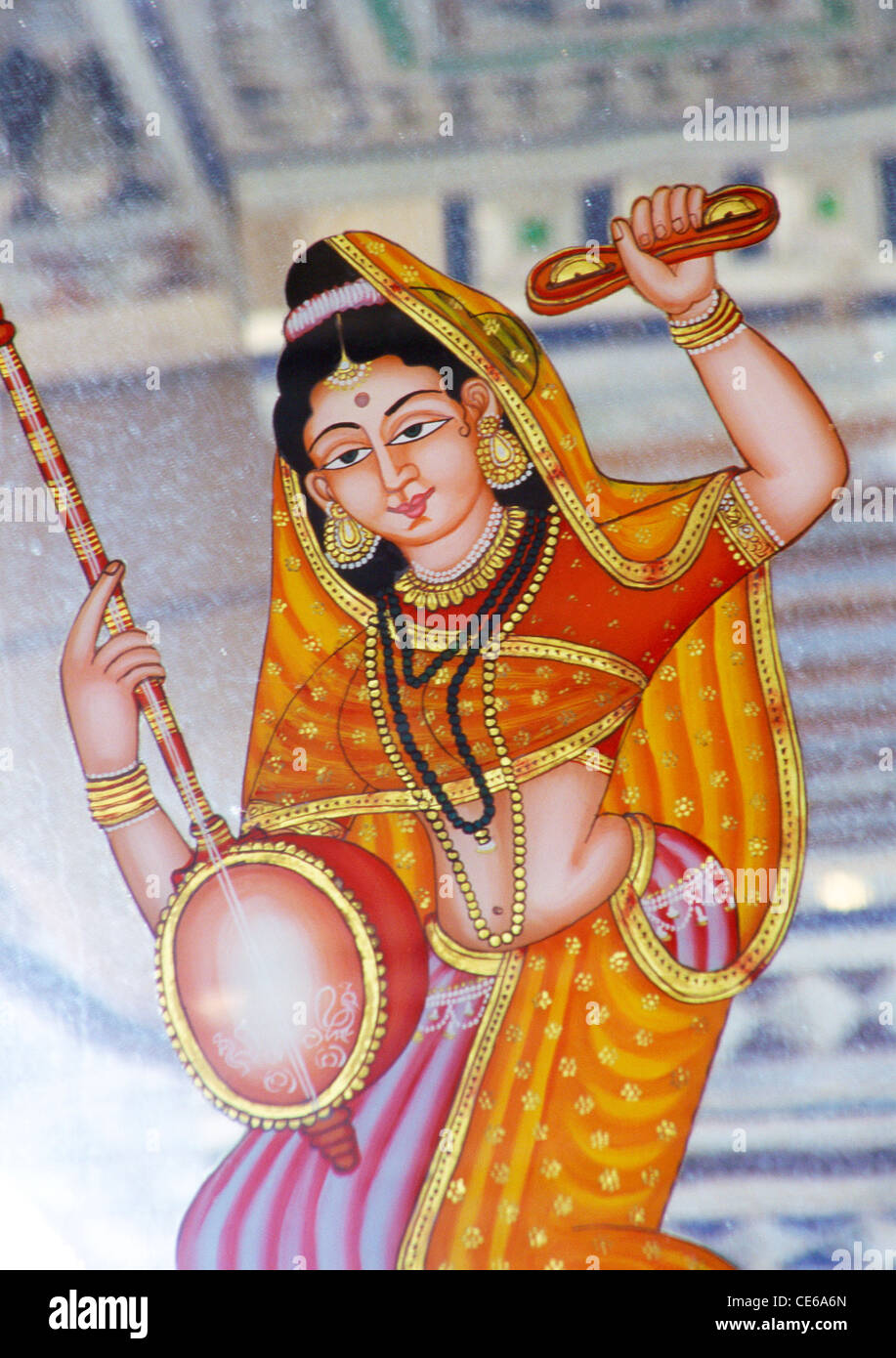 Indian poetess Mirabai singing bhajan and playing musical instrument ektara India Stock Photo