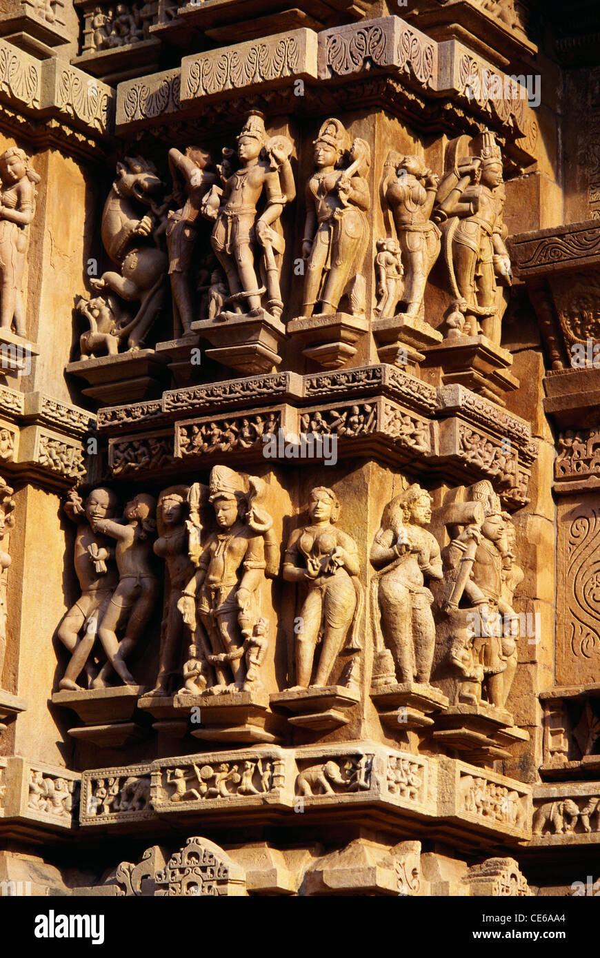 Sculptures on south east wall of Lakshman temple ; Khajuraho ; Madhya