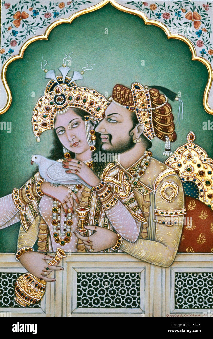 Mughal Emperor Shah Jahan and Empress Mumtaz Mahal with dove pigeon