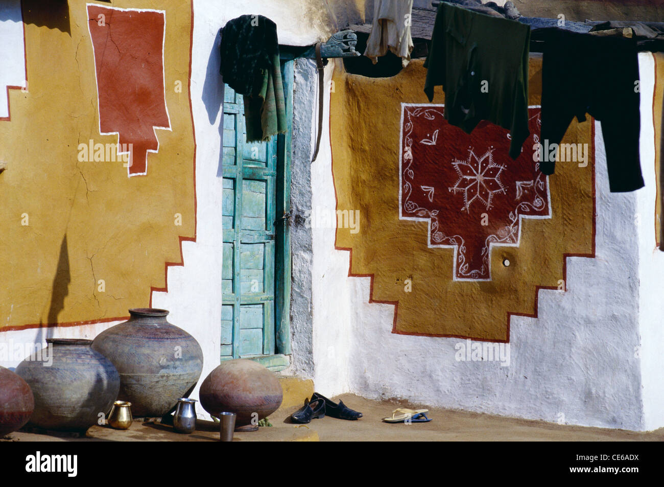 Painted walls of houses in Jaisalmer ; Rajasthan ; India Stock Photo