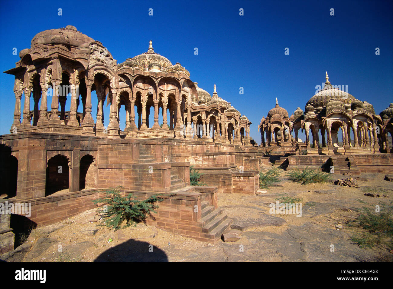 Panch kund five kunds chatris chhatris umbrella ; Jodhpur ; Rajasthan ; India Stock Photo