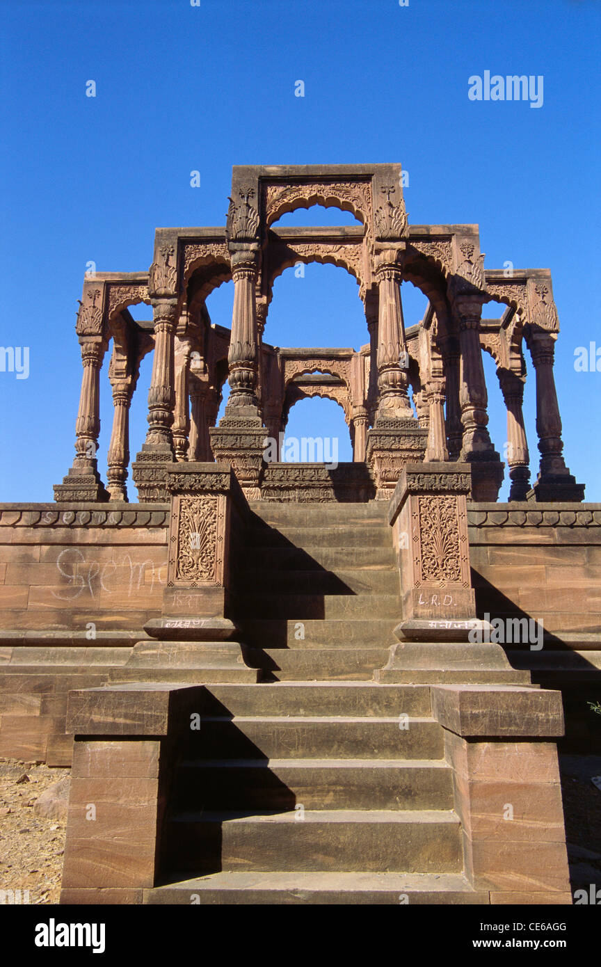 Panch kund chatris chhatris umbrella ; Jodhpur ; Rajasthan ; India Stock Photo