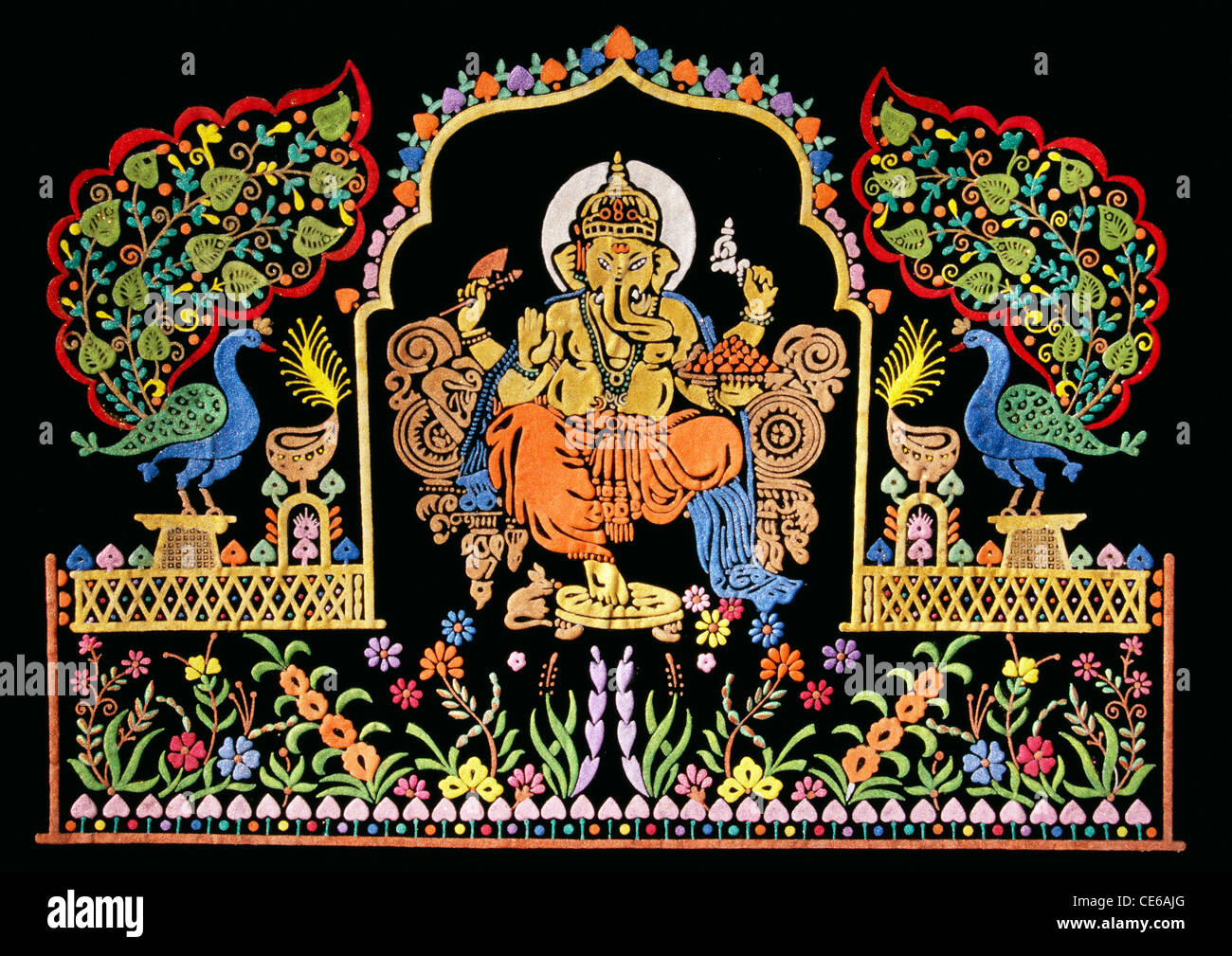 handicrafts Lord Ganesha ganpati embroidery work on velvet cloth Stock