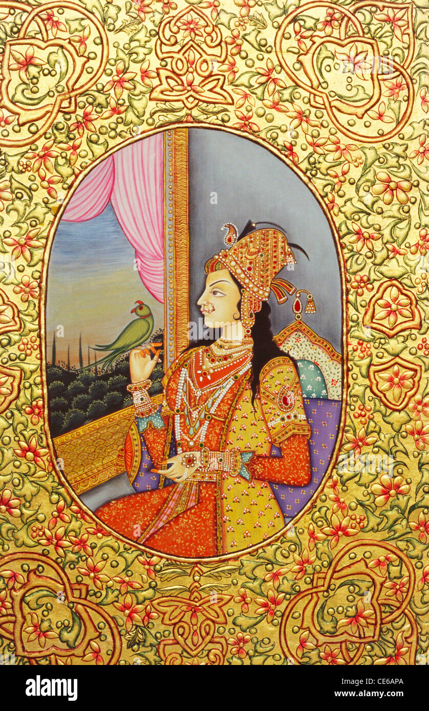 Mughal princess Mumtaz Mahal miniature painting Stock Photo
