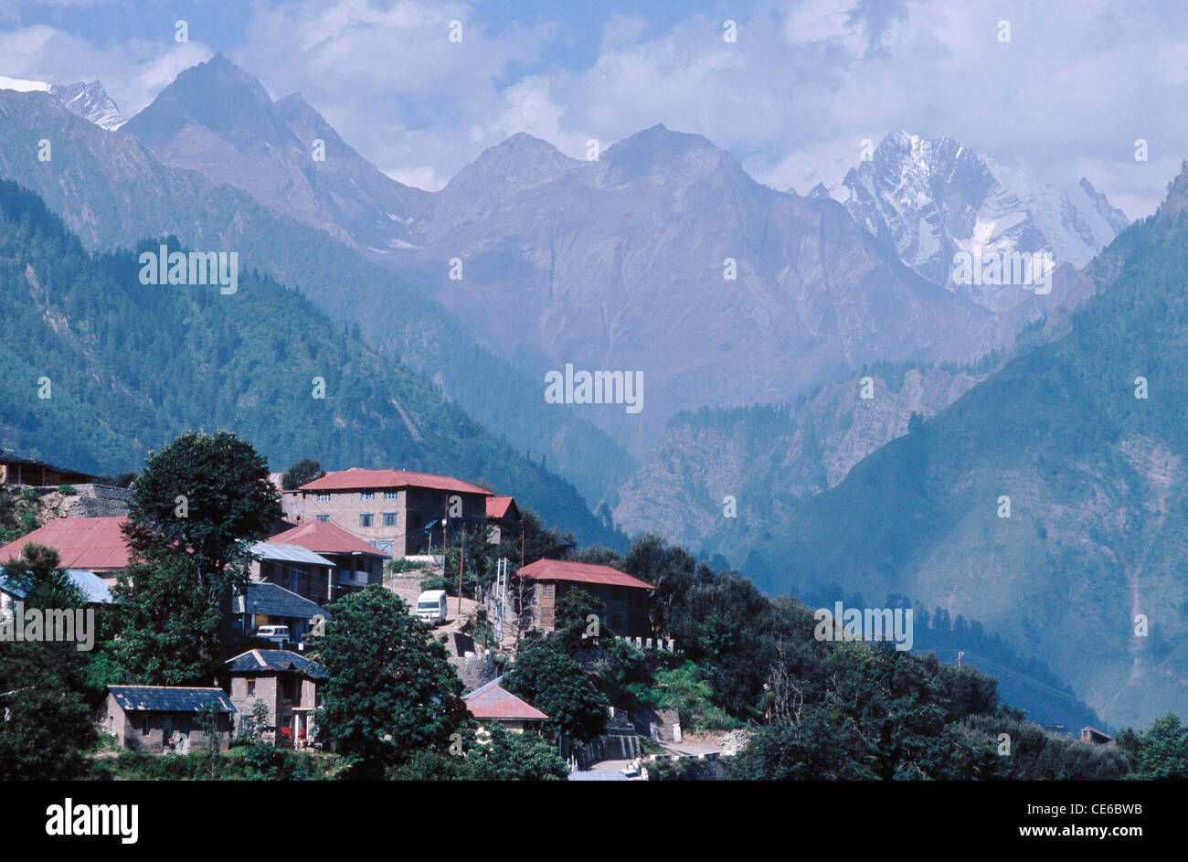 landscape at Bharmour houses himalayan mountains ; chamba ; himachal ...