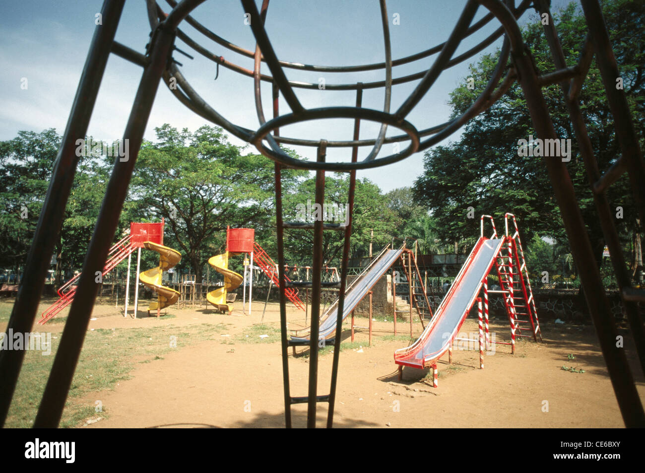 children park slides jungle gym ; five garden ; dadar ; bombay ; mumbai ; maharashtra ; india ; asia Stock Photo