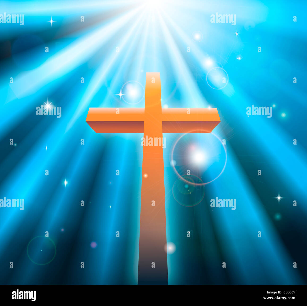 Christian religion cross crucifix bathed in light rays Stock Photo