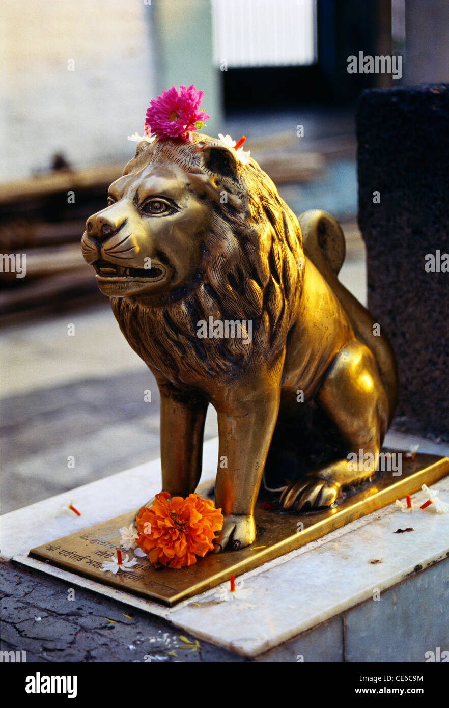 golden Lion statue in Parvati temple ; Pune ; Maharashtra ; India Stock