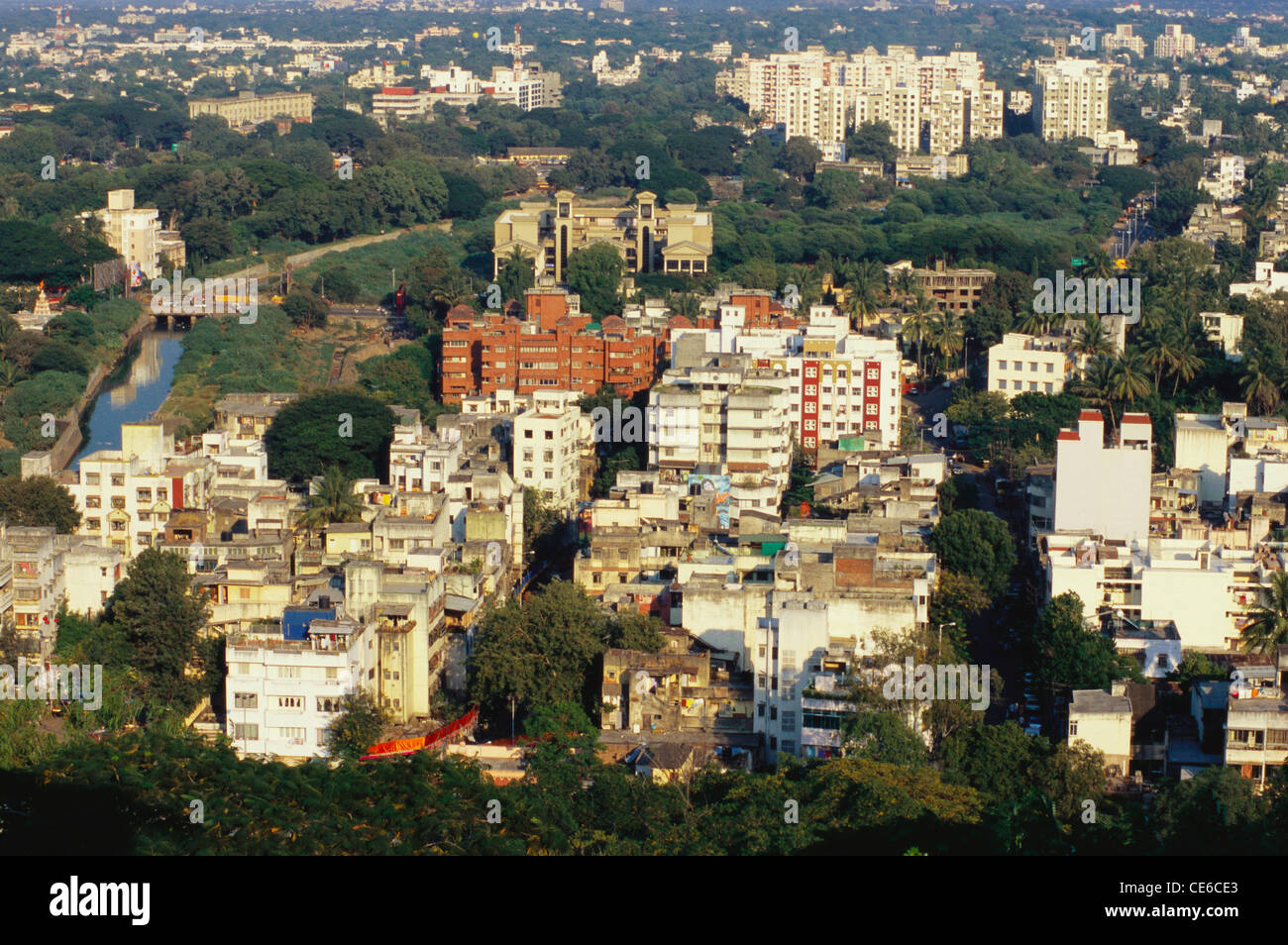 Aerial view of buildings of Pune city ; Maharashtra ; India Stock Photo