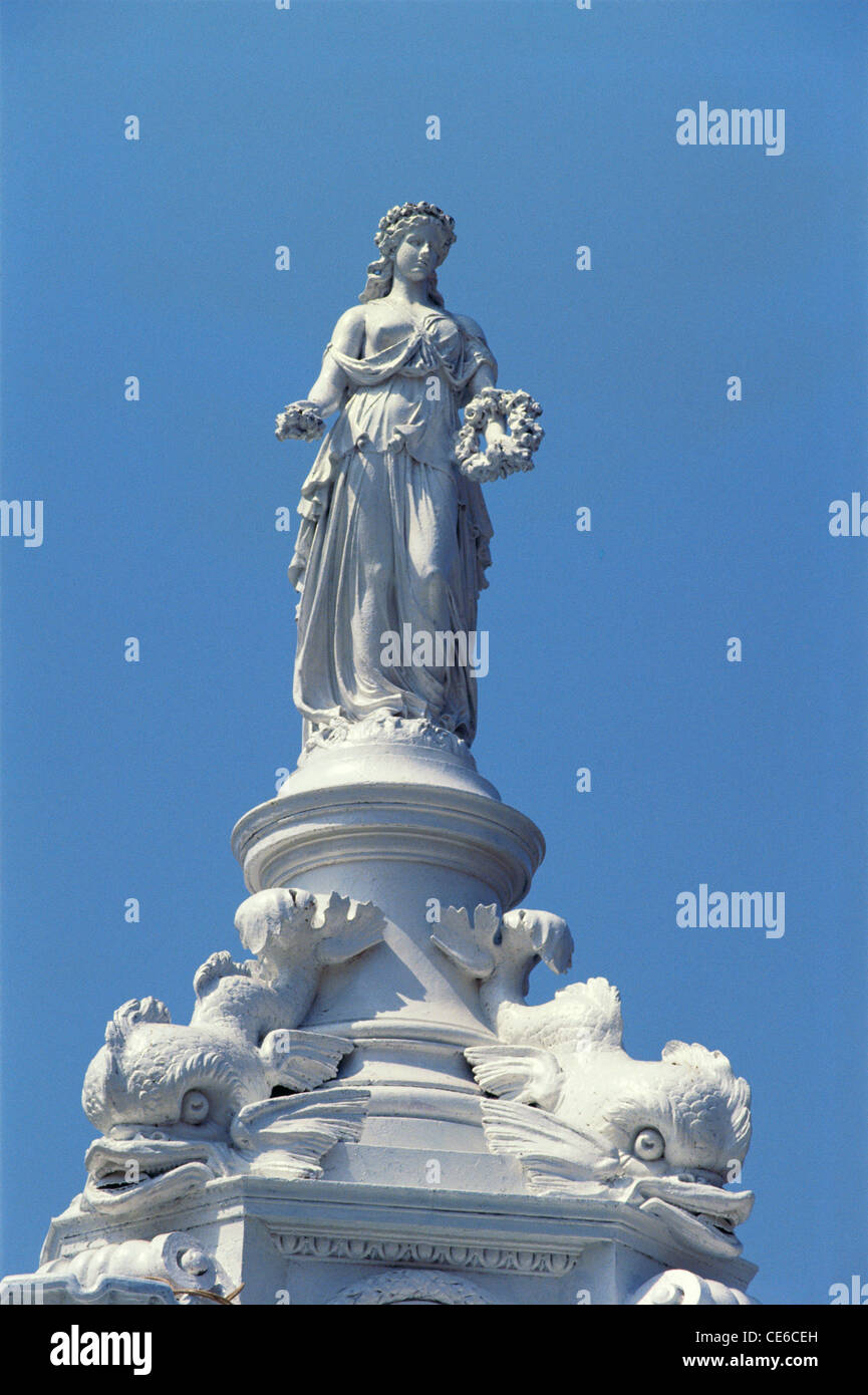 Flora ; Roman Goddess of Flowers on top of Flora Fountain ; Hutatma Chowk ; Fort ; Bombay ; Mumbai ; Maharashtra ; India ; Asia Stock Photo