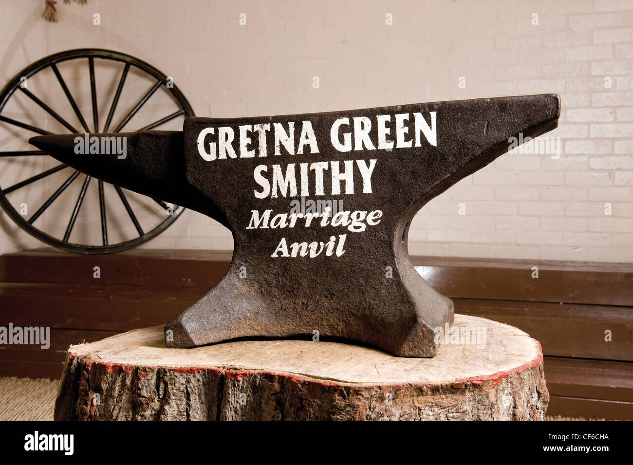 One of the Marriage Anvil's at Gretna Green Smithy Scotland UK Stock Photo
