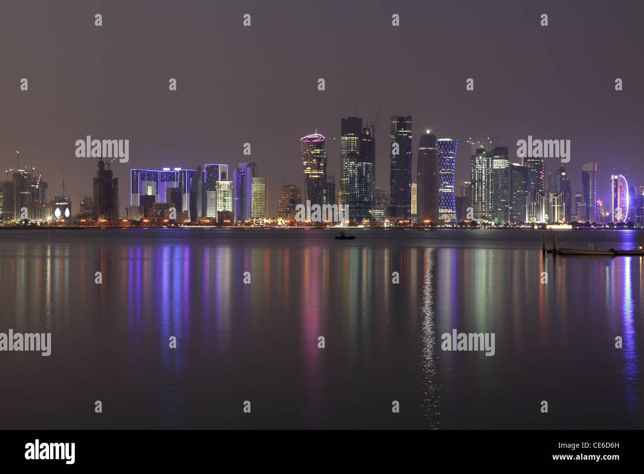 Doha City skyline at night, Qatar, Middle East Stock Photo - Alamy
