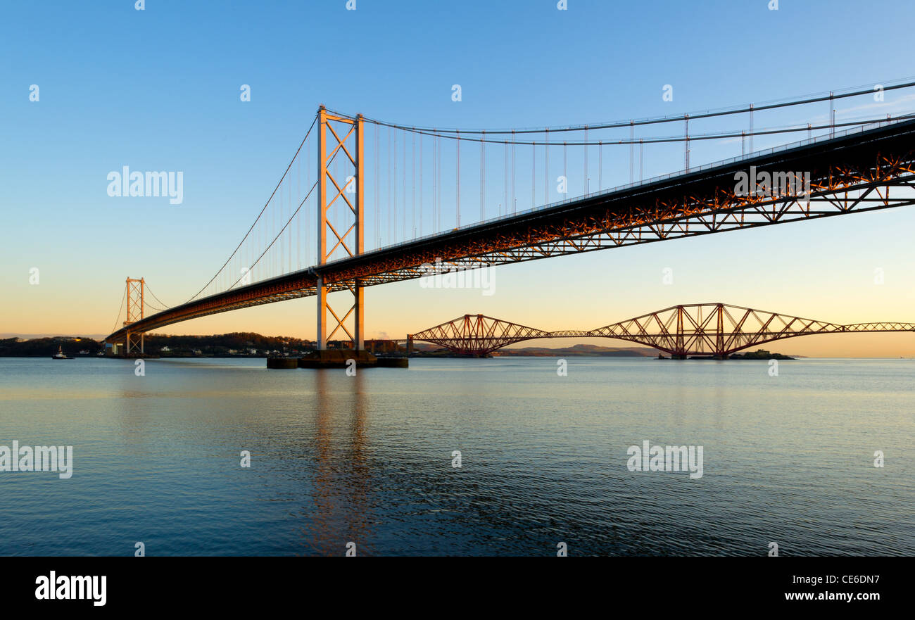 Forth Road and Rail Bridges at Queensferry, Scotland, UK. Stock Photo