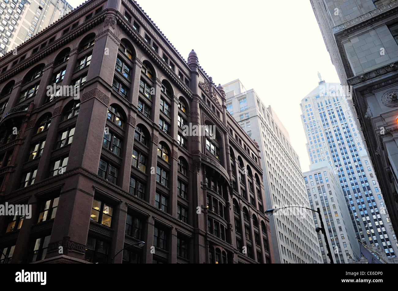 The famous Rookery Building on South La Salle Street in Chicago. Stock Photo