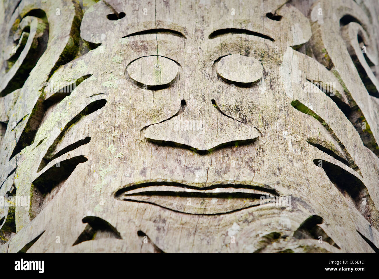 Orang Ulu ethnic design in a totem pole at the Sarawak Cultural Village, Damai Beach. Kuching, Sarawak, Borneo, Malaysia Stock Photo