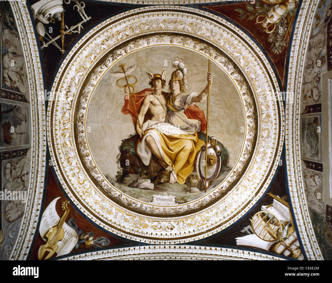 Hermathena. Fusion of Mercury and Athena. 16th century fresco by Federico Zuccari. Farnese Palace. Caprarola. Italy. Stock Photo