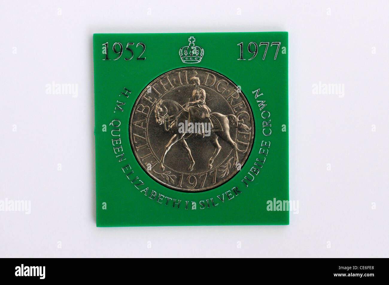 Queen Elizabeth II Queen Elizabeth II Silver Jubilee Commemorative Crown Coin Stock Photo