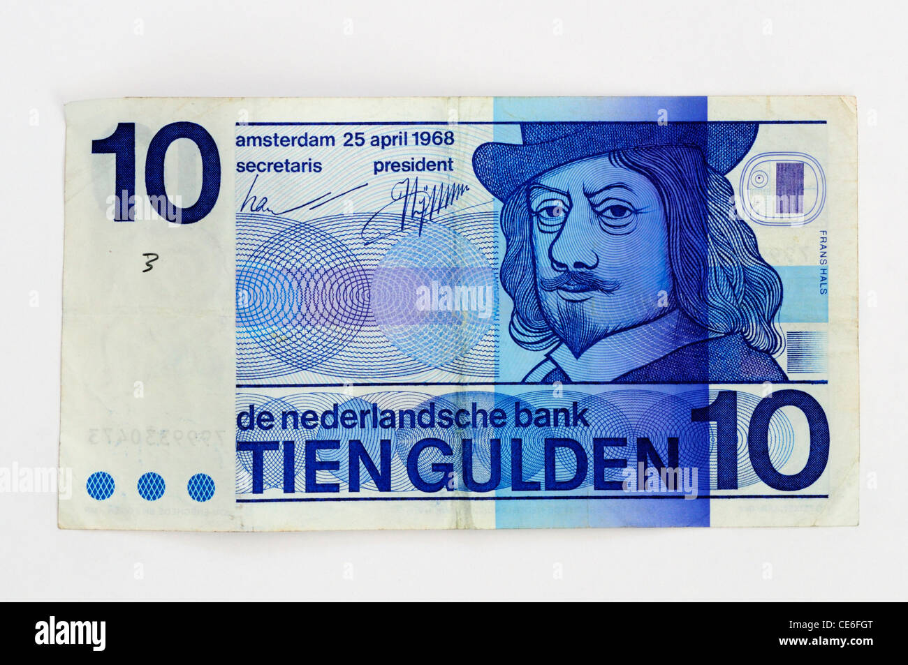 Old Ten Dutch Guilders Banknote Stock Photo