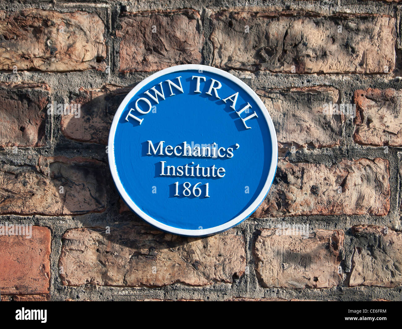 A Blue Plaque for the former Mechanics' Institute in Guisborough the ancient capital of Cleveland UK Stock Photo