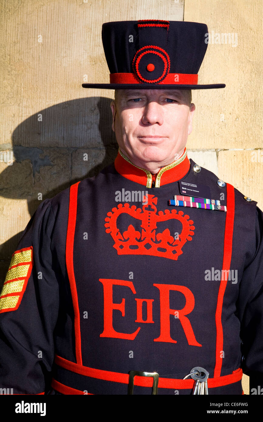 A 'Beefeater' at the Tower of London, in London. UK Stock Photo Alamy