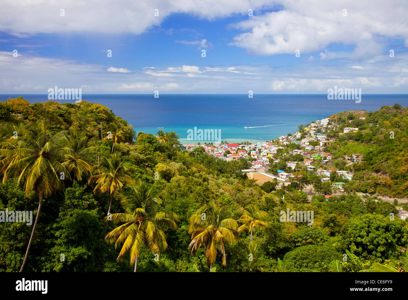 View over Canaries on the Caribbean island of St. Lucia, West Indies Stock Photo