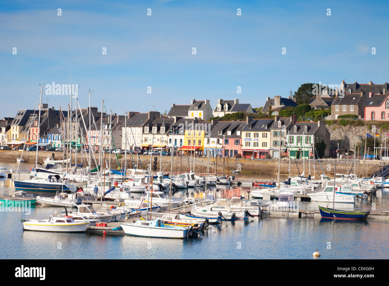Cruising harbour and waterfront at Camaret sur Mer, Brittany, France. Stock Photo