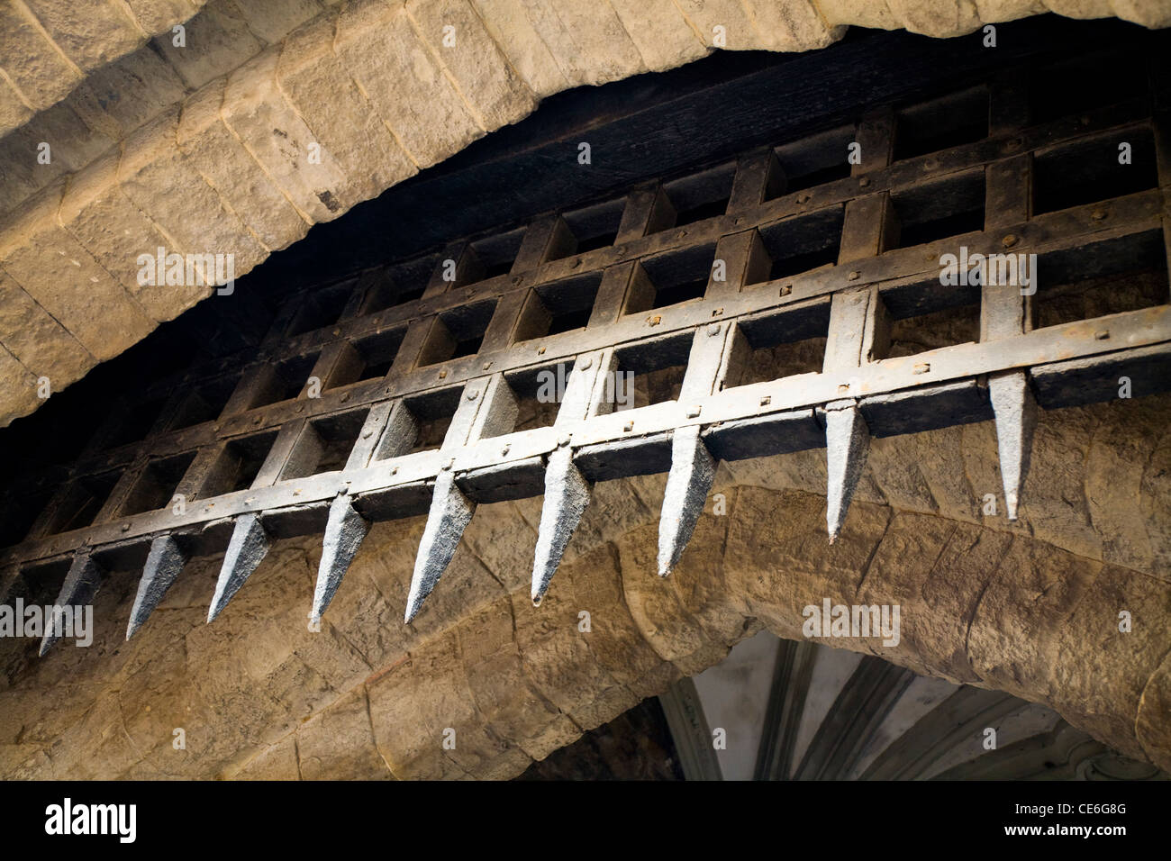 Portcullis / port cullis gate (of the Bloody Tower) at the Tower of London, in London. UK. Stock Photo