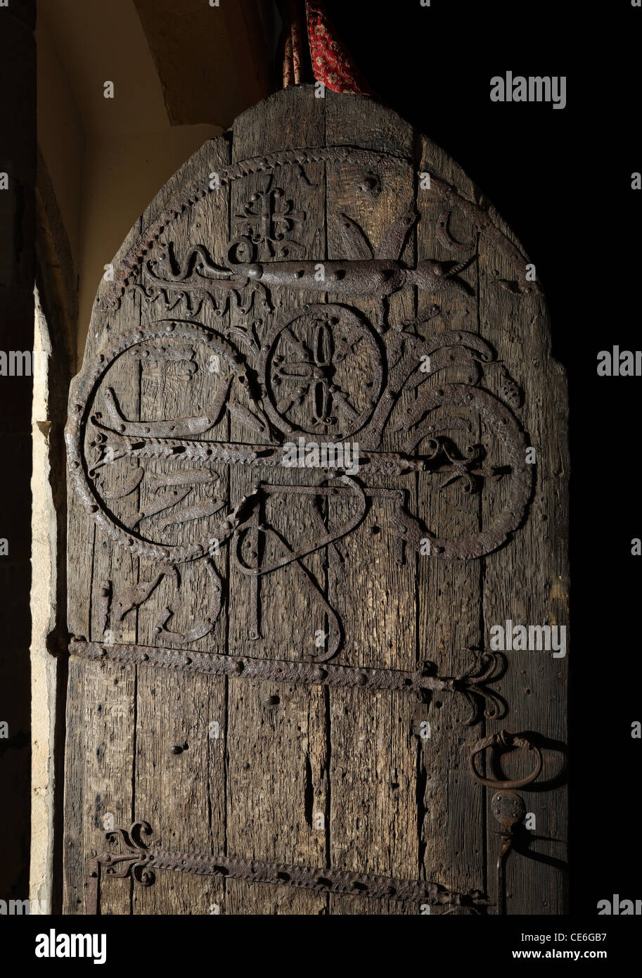 11th century ironwork on south door, All Saints church, Staplehurst, Kent Stock Photo