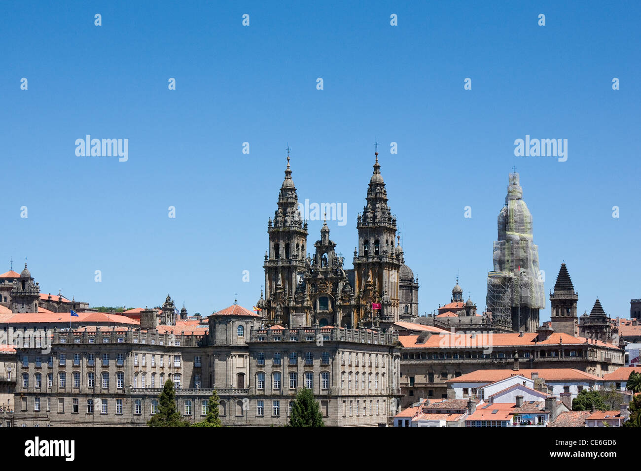 View of old town Santiago de Compostela and the cathedral from Alameda Park - Santiago de Compostela, Galicia, Spain Stock Photo