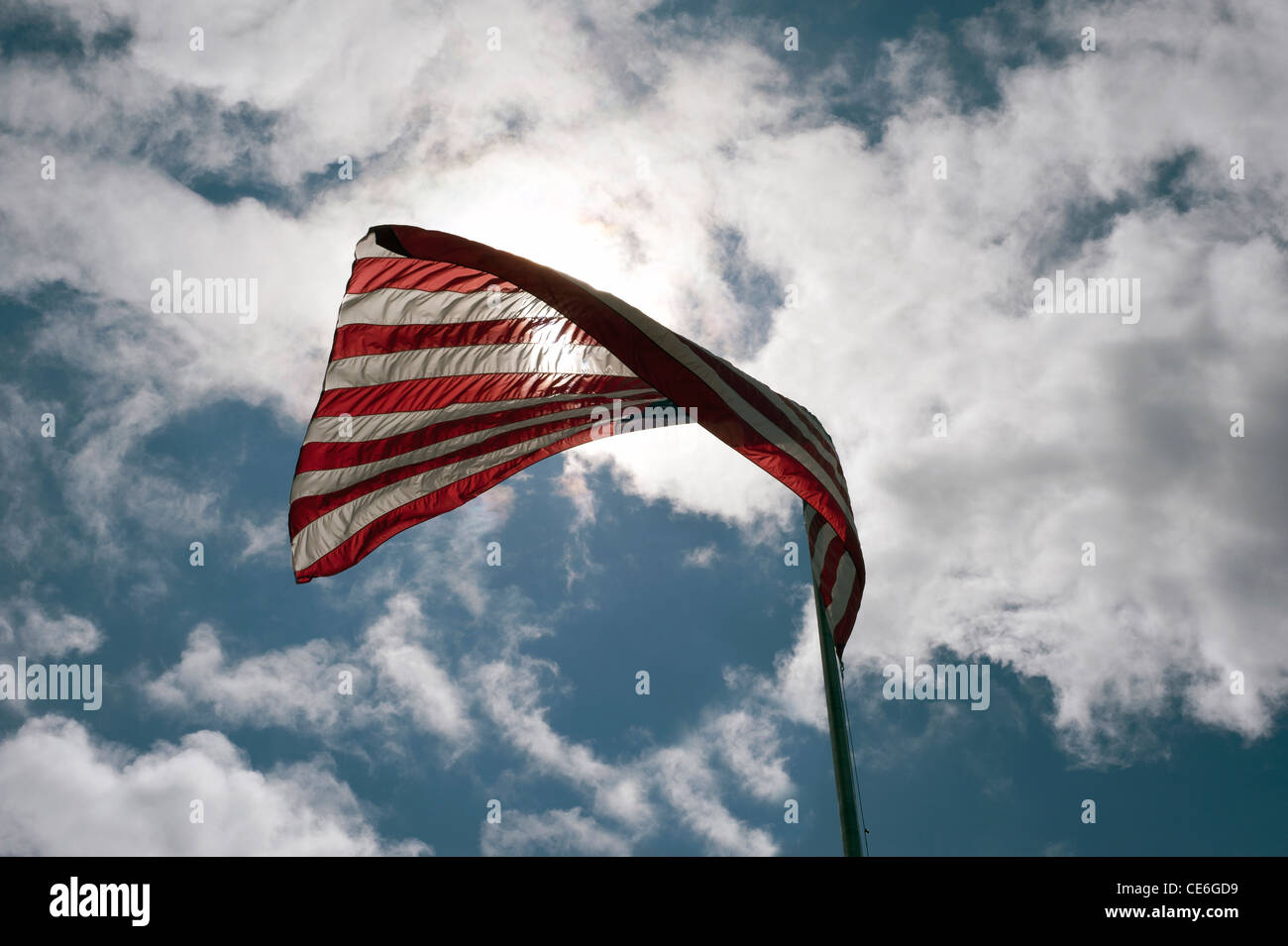 American Flag in strong wind Stock Photo