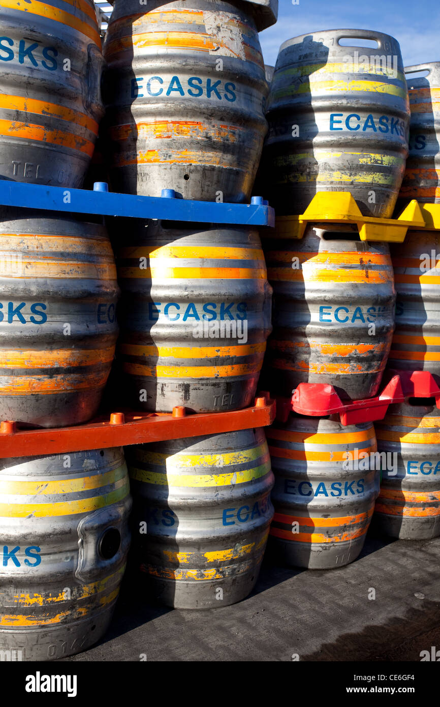 41 Litre Aluminium Beer Kegs or ECasks (E Casks) at The Black Sheep Brewery, Masham, North Yorkshire Dales, Richmondshire, UK Stock Photo