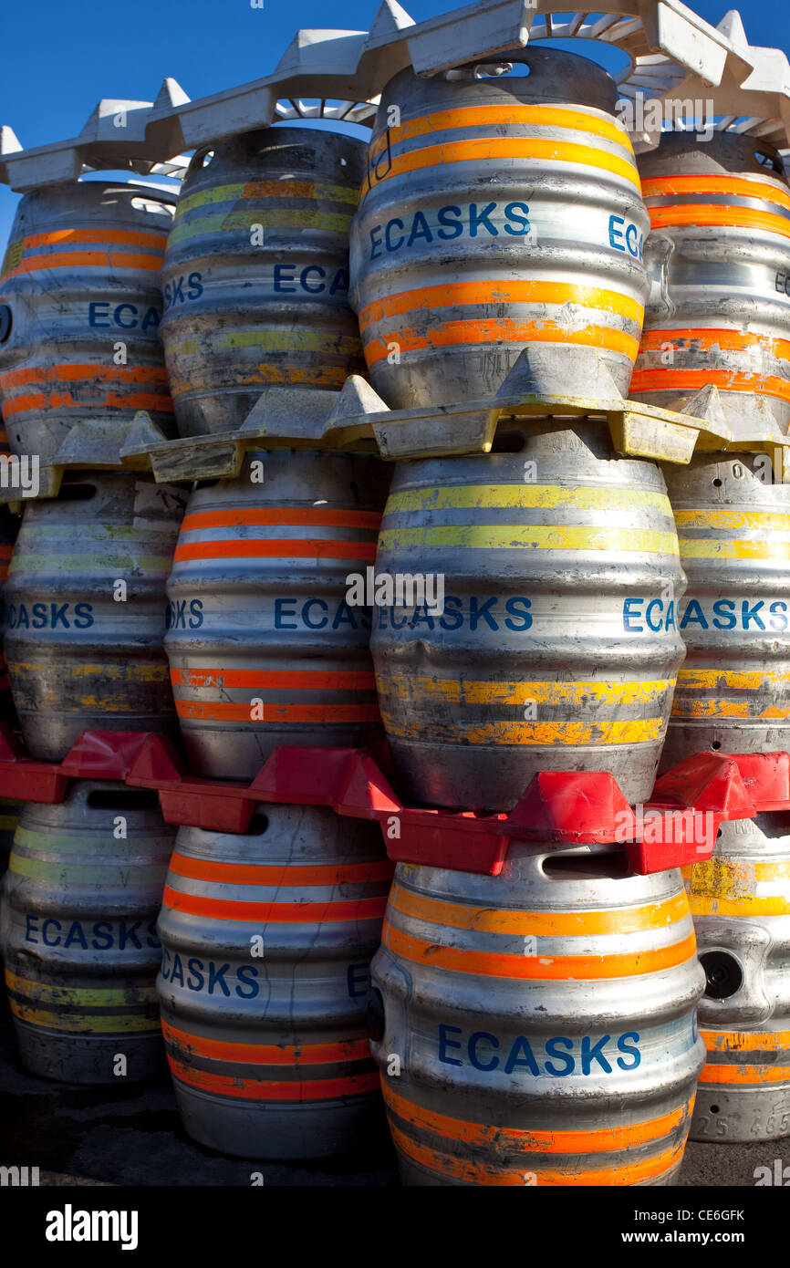 41 Litre Aluminium Beer Kegs or ECasks, container for the brewery industry. The Black Sheep Brewery, Masham, North Yorkshire Dales, Richmondshire, UK Stock Photo